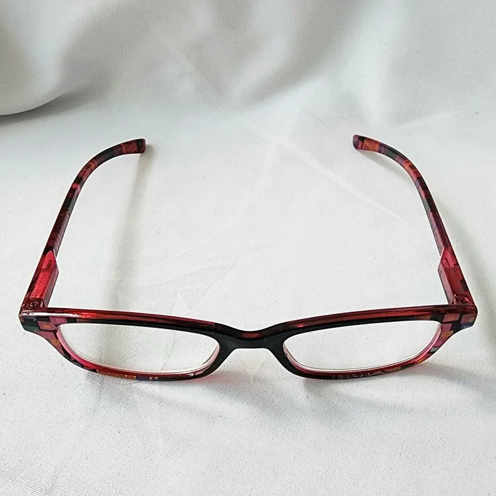 Foster Grant‎ Allegra Black Red Geometric Reading Glasses Readers 50-19-139 Case